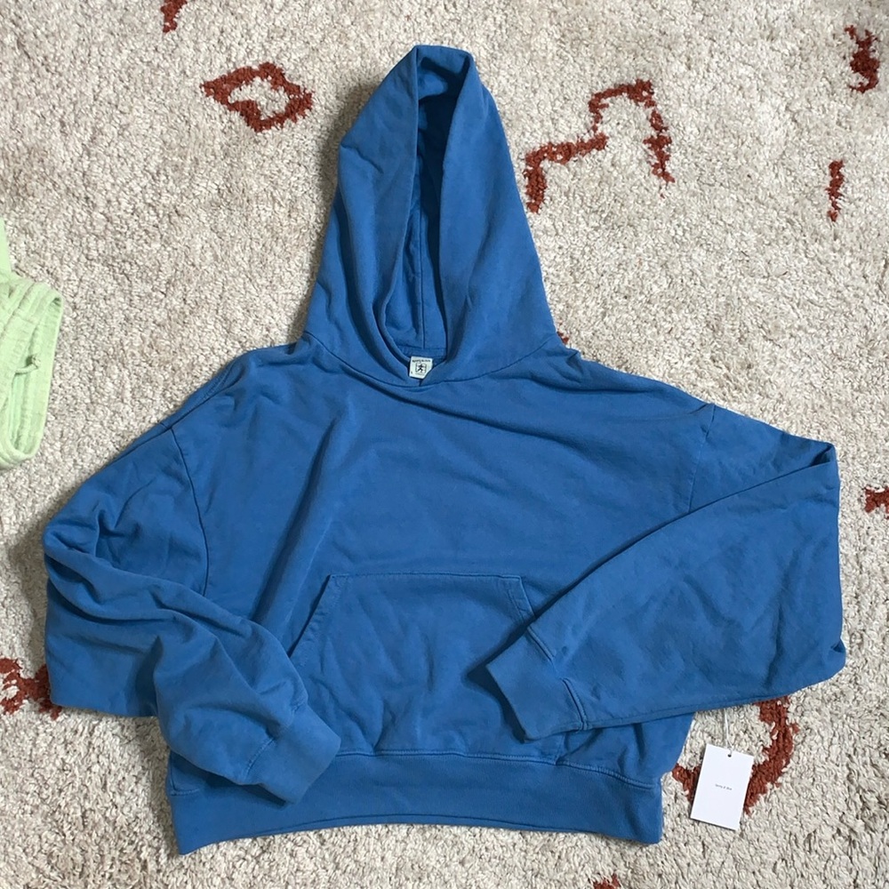 NWT**- Sporty & Rich- Plain Cropped Cotton Hoodie- Sz Large- Denim Blue
